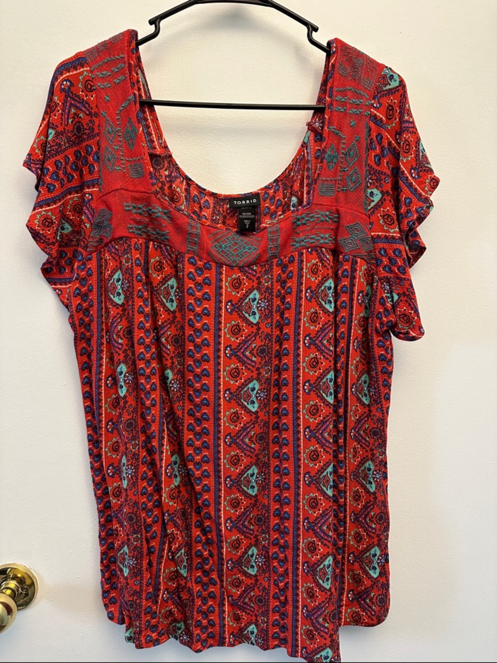 torrid Red Scoop Neck Printed Flutter Sleeve Top